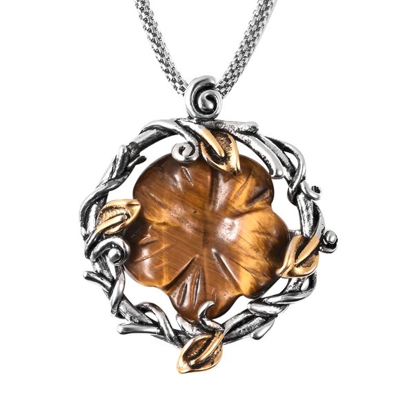 Tiger's Eye Pendant Gold Plated on Silver-tone - Picture 1 of 4